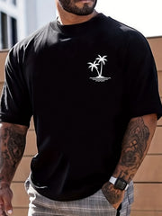 Coconut Palm Island Print Men's Graphic Crew Neck T-shirt