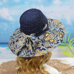 Paisley Print Sun Hat Wide Brim Straw Boho Beach Hat