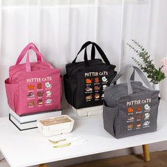 Cartoon Potter Cats Lunch Bag Insulated Oxford Cloth Cooler Box