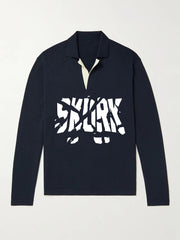 Letter Pattern Knit Polo Men's Sweater V Neck Pullover