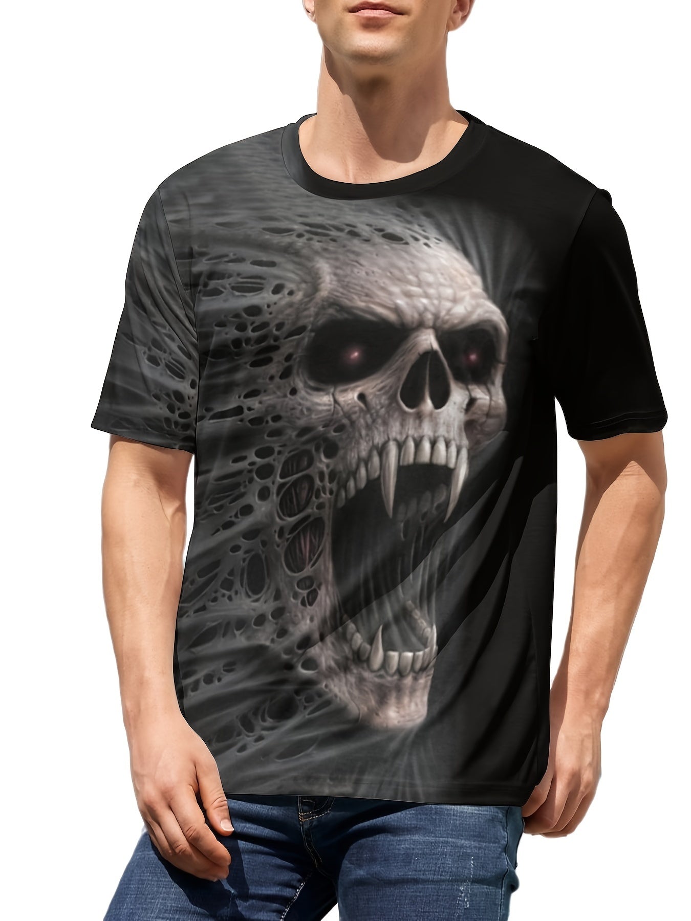 3D Skull Dragon Print Men's Graphic Crew Neck T-shirt