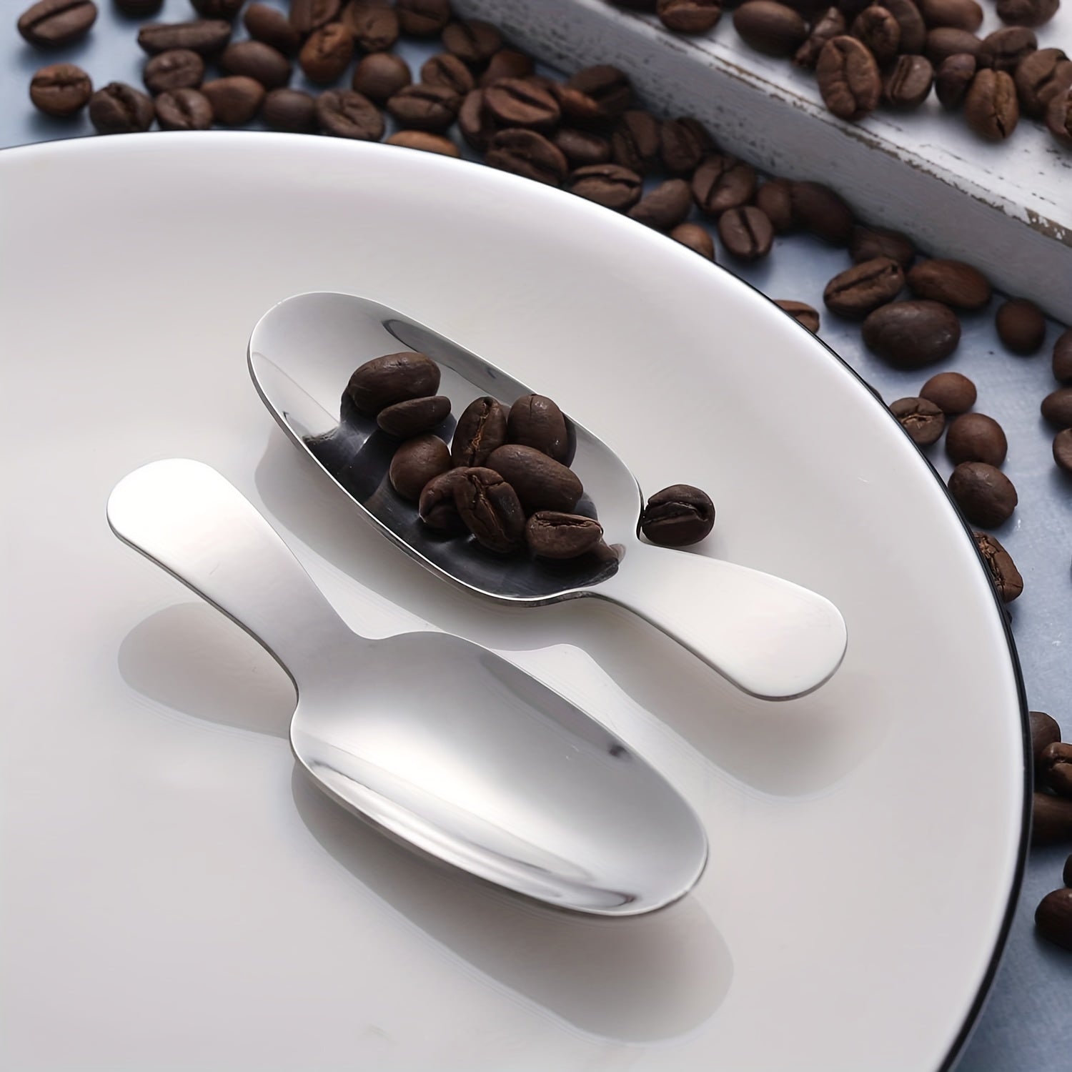 2pcs Stainless Steel Dessert Spoon Set Short Handle Coffee Scoop Mini Tea Spoons