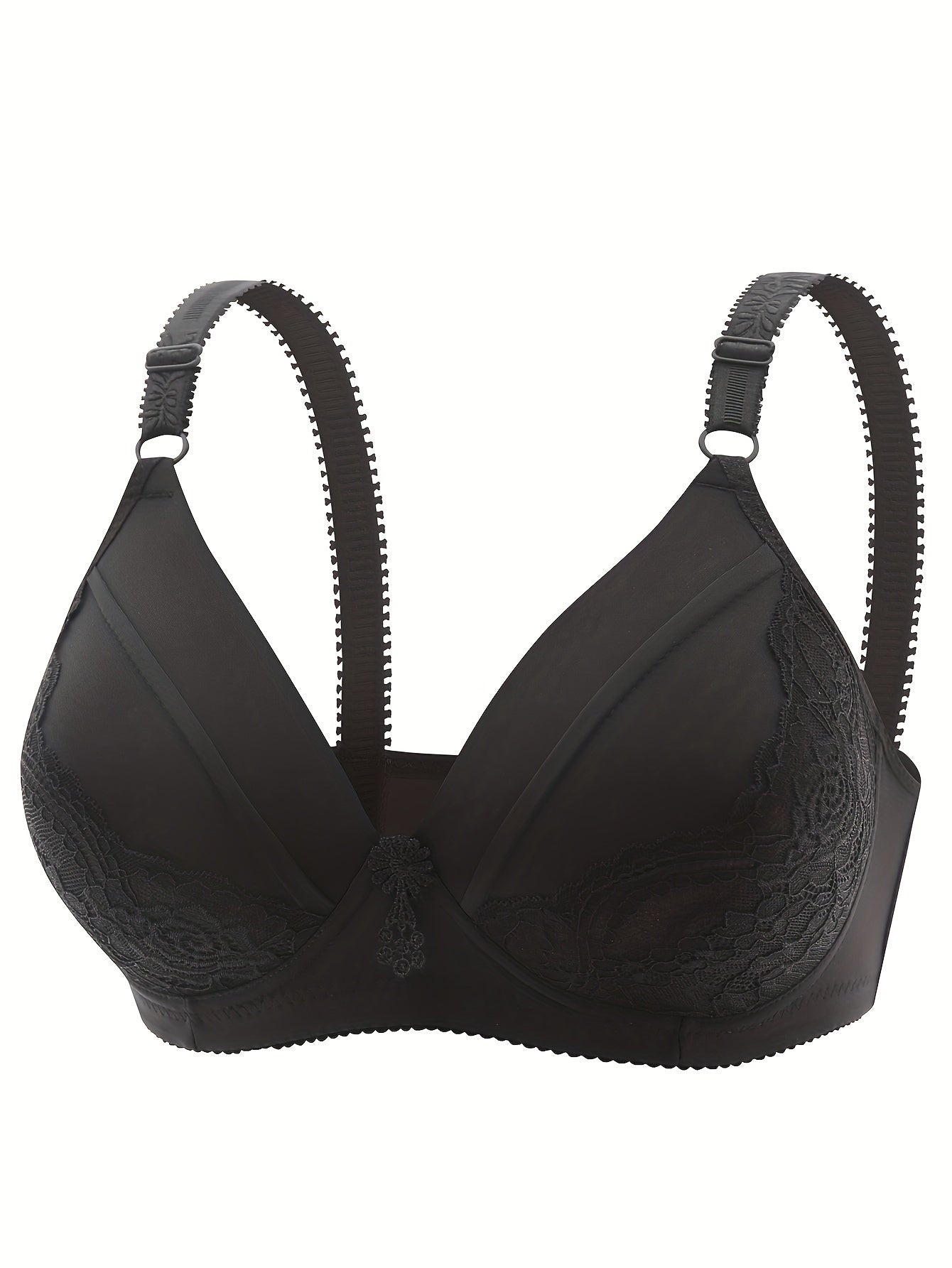 Plus Size Bra Women's Plus Floral Appliques Wireless Everyday Bra