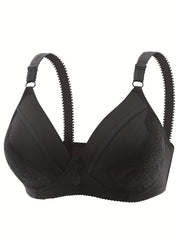 Plus Size Bra Women's Plus Floral Appliques Wireless Everyday Bra