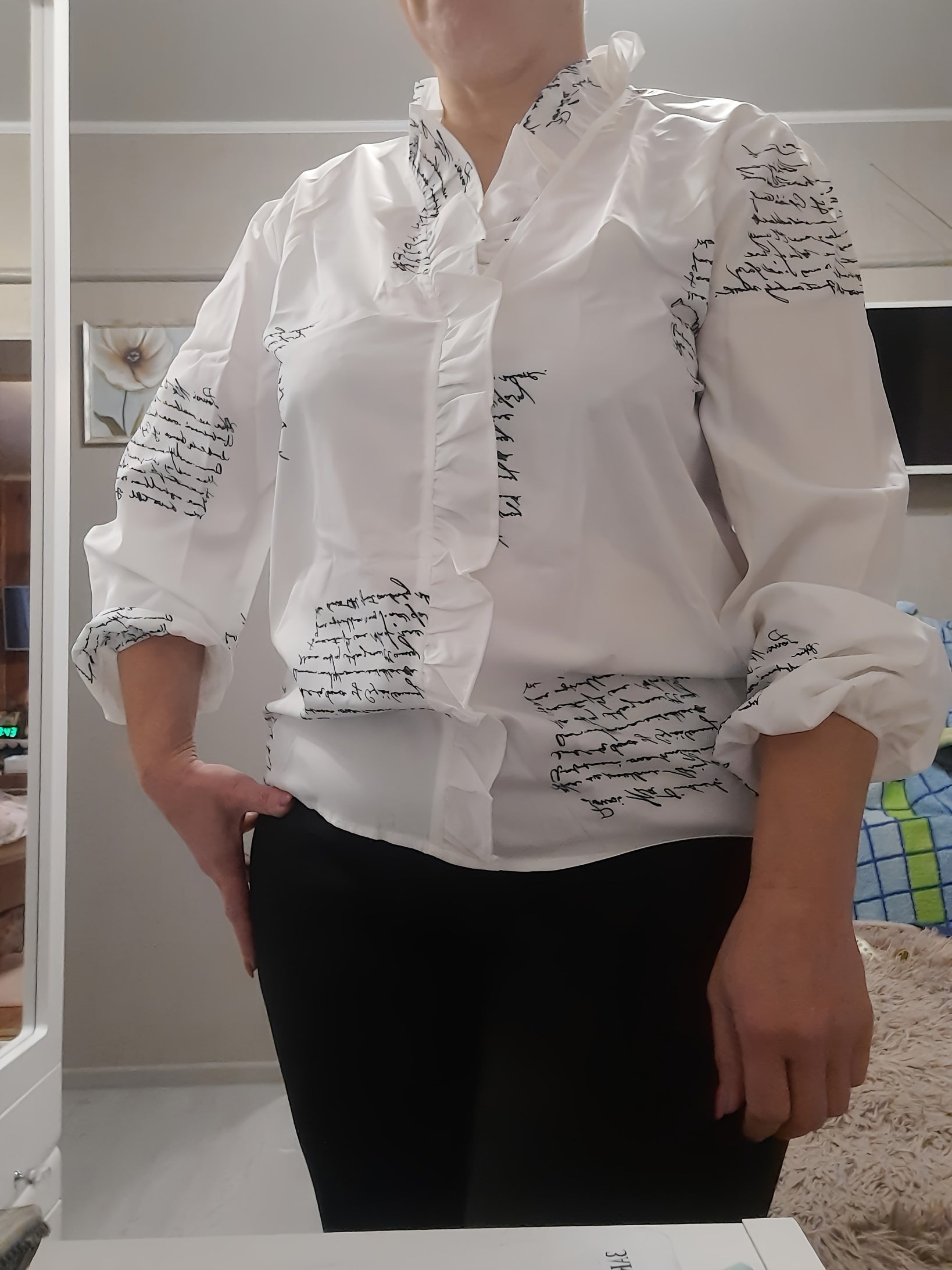 Casual Blouse Women's Plus Letter Print V Neck Blouse