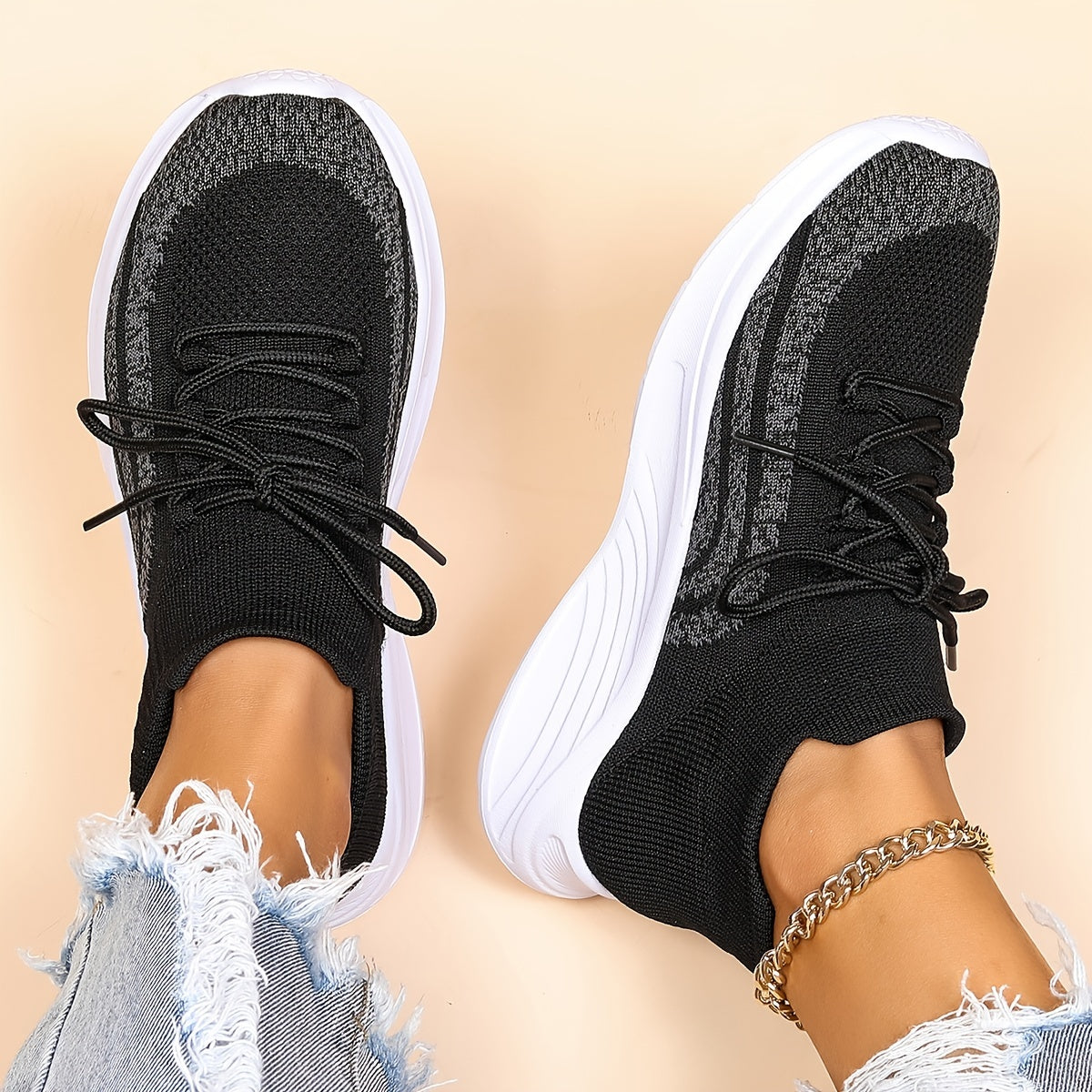 Women's Knit Breathable Low Top Lace-Up Sneakers