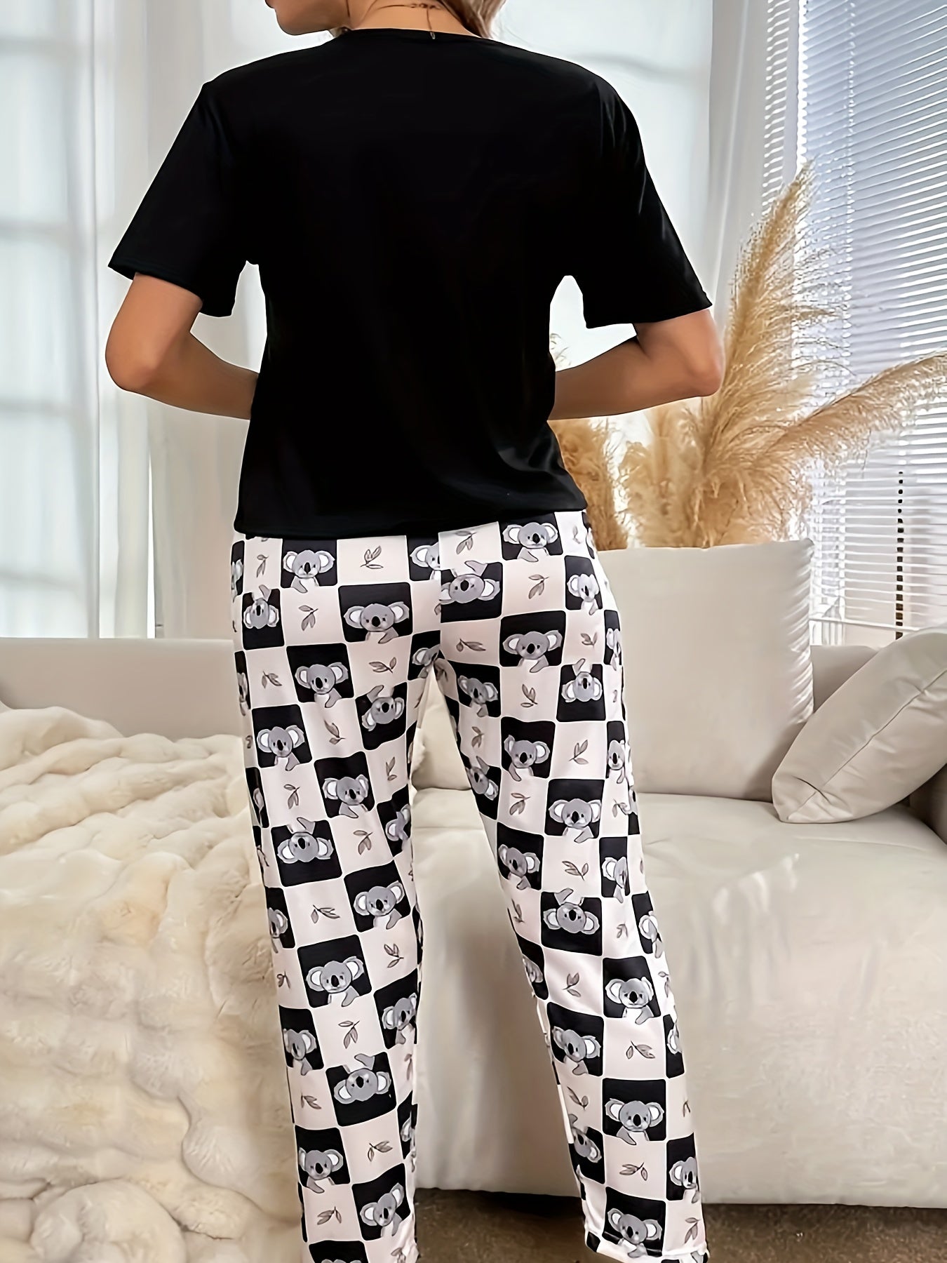 Koala & Checkered Print Tee & Pants Lounge Set
