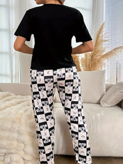 Koala & Checkered Print Tee & Pants Lounge Set