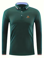 Men's Letter Print Casual Long Sleeve Polo Shirt