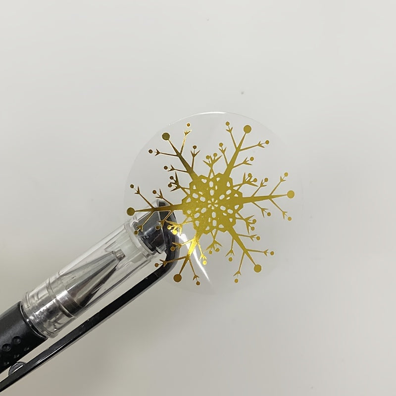 500 pcs 1.5in 3 Round Transparent Golden Christmas Self-adhesive Sticker