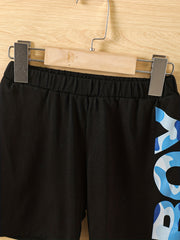 Boys Teen Casual Letter Graphic Tee & Shorts Set for Summer