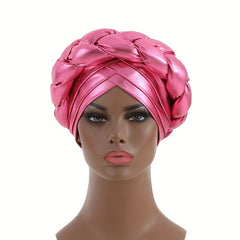 Pink Turban Cap Hot Stamping Braided Hijab Hat Elastic Bonnet Chemo Hats