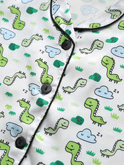 Boys Dino Print Pajamas Set Short Sleeves Tops & Bottoms Cozy Homewear