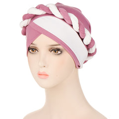 Two Tone Cable Braid Turban Cap Hat Hair Bonnet Head Scarf Wrap Cover
