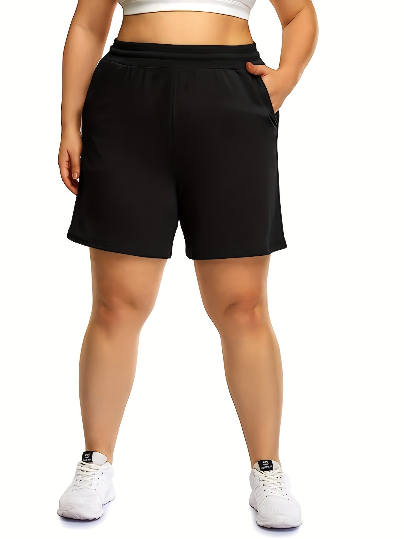 Sporty Shorts Women's Plus Elastic High Rise Stretch Shorts