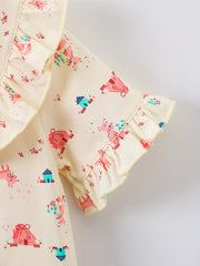 Toddler Girls Ruffle Trim Bow Puppy House Dress