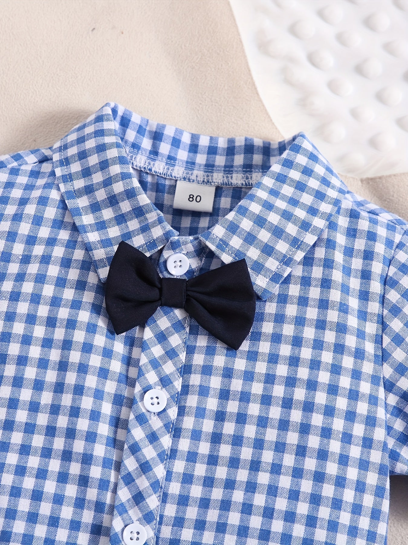 Baby Boys Plaid Shirt Onesie & Suspender Shorts Gentleman Outfit