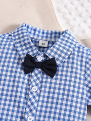 Baby Boys Plaid Shirt Onesie & Suspender Shorts Gentleman Outfit
