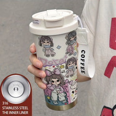 530ML Personalized Girl Coffee Cup Dual Drink Insulated Cup
