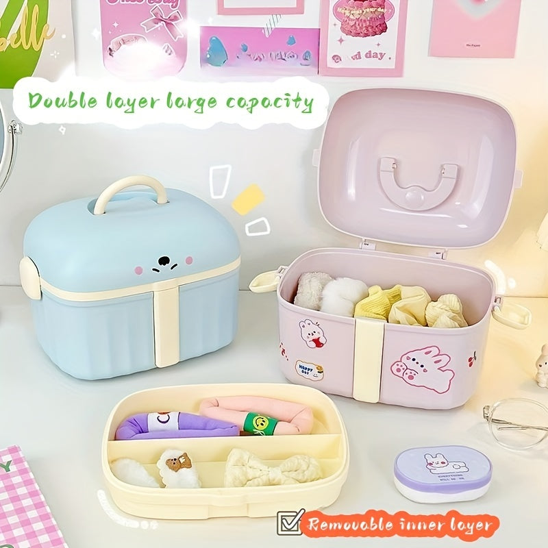 Cartoon Medical Box with Lid, Handheld Storage for Jewelry and Hair Accessories