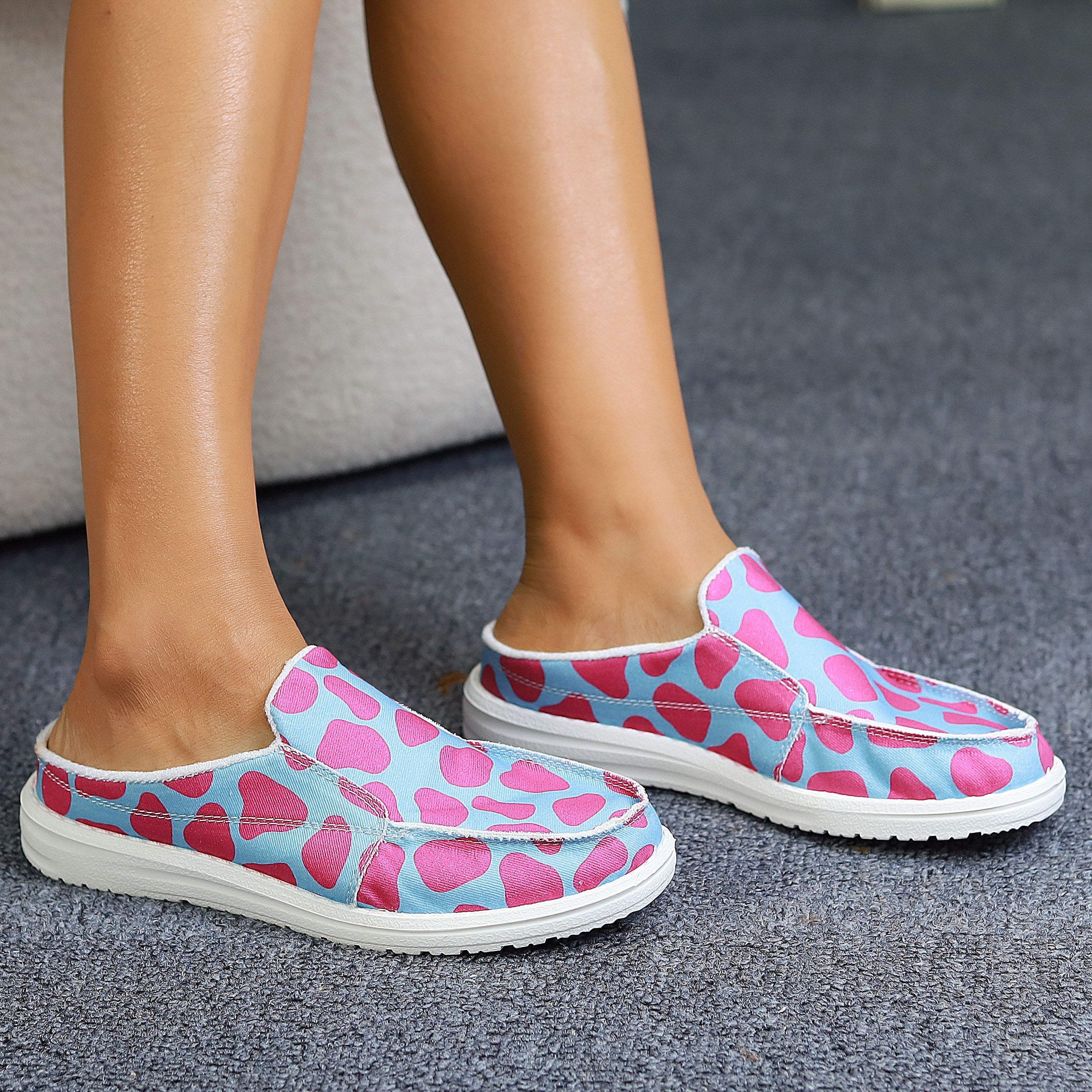 Pink Spot Flat Mules Sneakers Slip-On Canvas Shoes