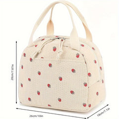 Corduroy Lunch Bag Strawberry Thermal Tote Large Capacity Cooler