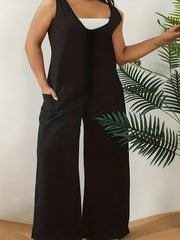 V Neck Wide Leg Tank Jumpsuit With Pockets