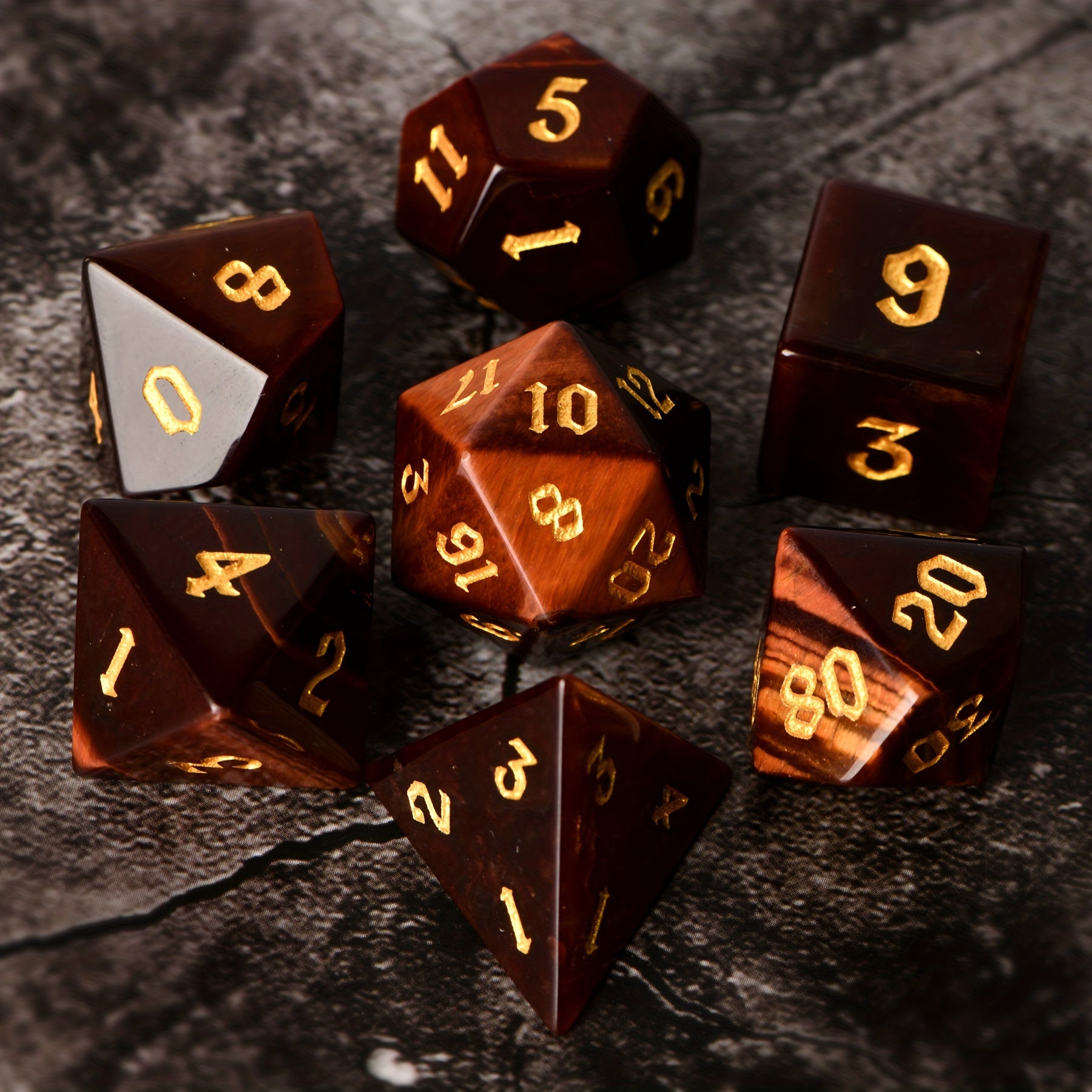 7pcs Red Tiger's Eye Gemstone Dices For RPG Games
