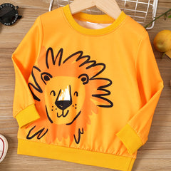Lion Print Boys Pullover Sweatshirt Long Sleeve Crew Neck Tops