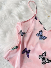 Butterfly Print Pajama Set V Neck Sleeveless Cami Top & Lounge Pants
