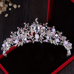 Pink Tiara Crystal Bridal Crown Wedding Hair Accessories