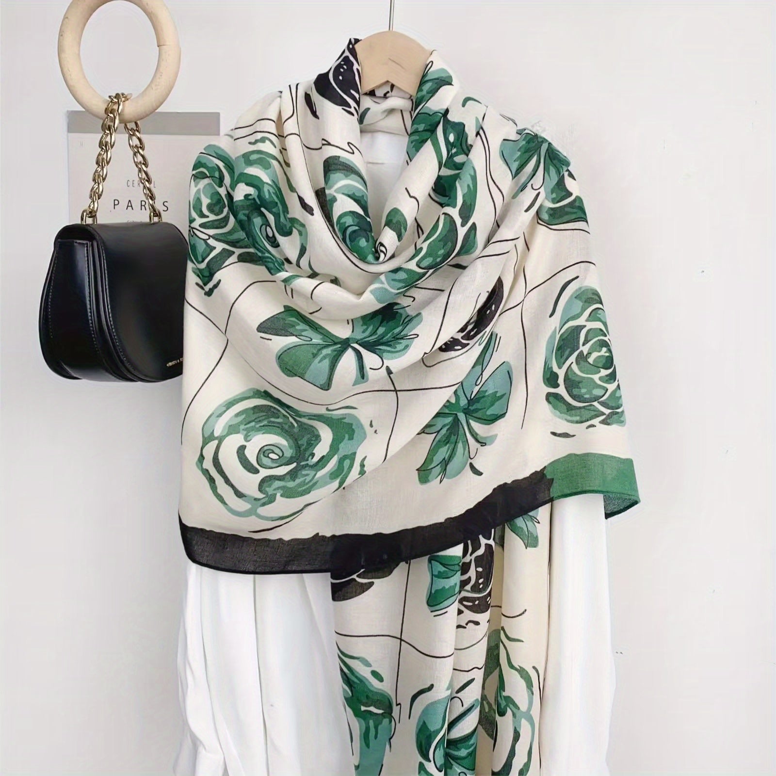 Vintage Rose Print Scarf Warm Shawl Windproof Head Wrap