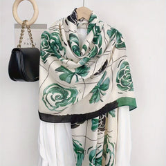 Vintage Rose Print Scarf Warm Shawl Windproof Head Wrap