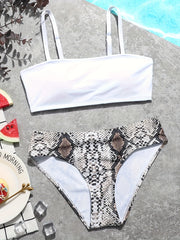 Girls Bikini Swimsuit Set Solid Top Snake Skin Graphic Briefs For Summer