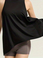 Comfortable Split Sports Tank Top Round Neck Running Fitness Loose Workout Top