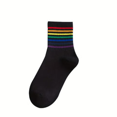 Rainbow Striped Crew Socks Women's Stockings