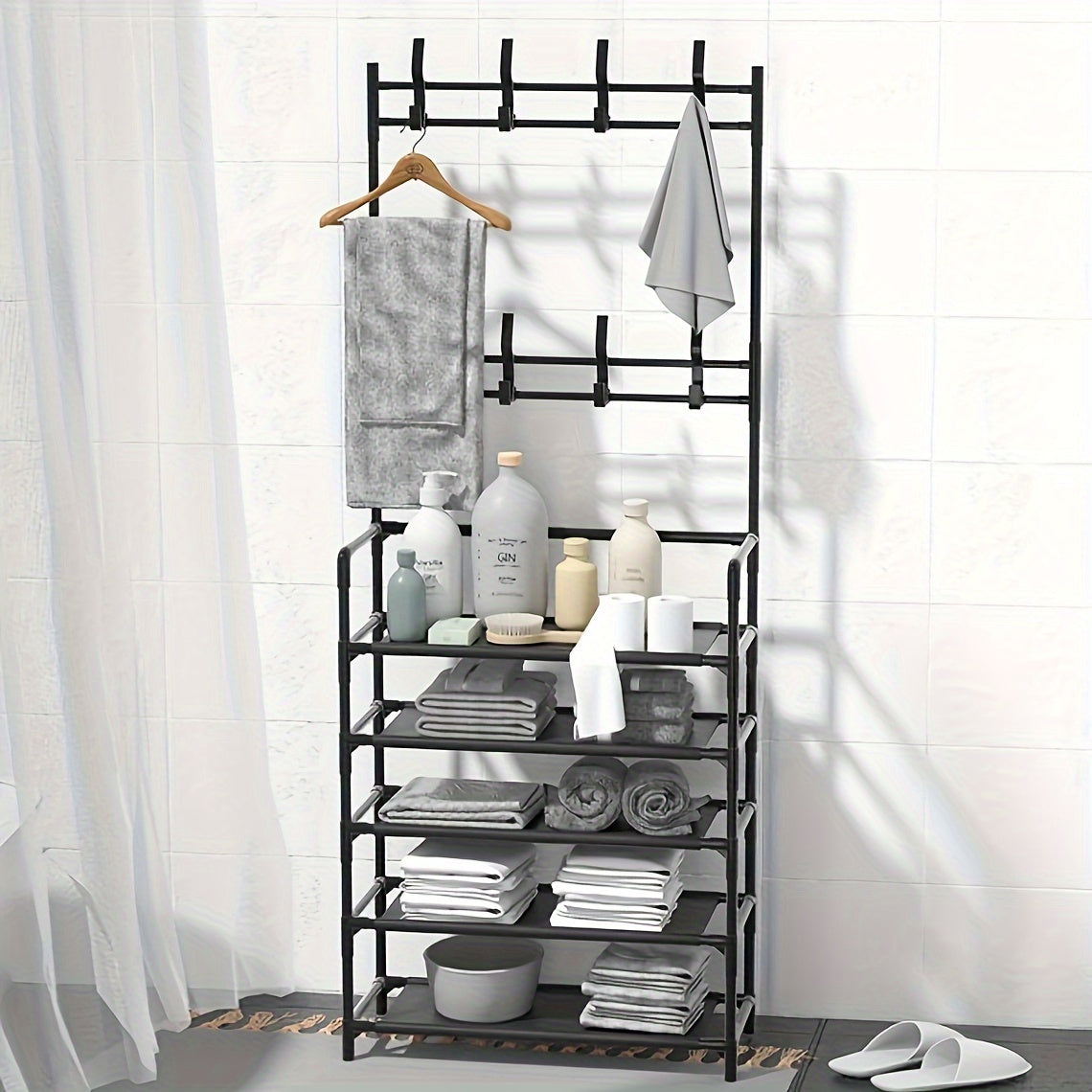 Shoe Rack Clothes Storage Shelf Hanging Stand Hats Coats Balcony Cloth