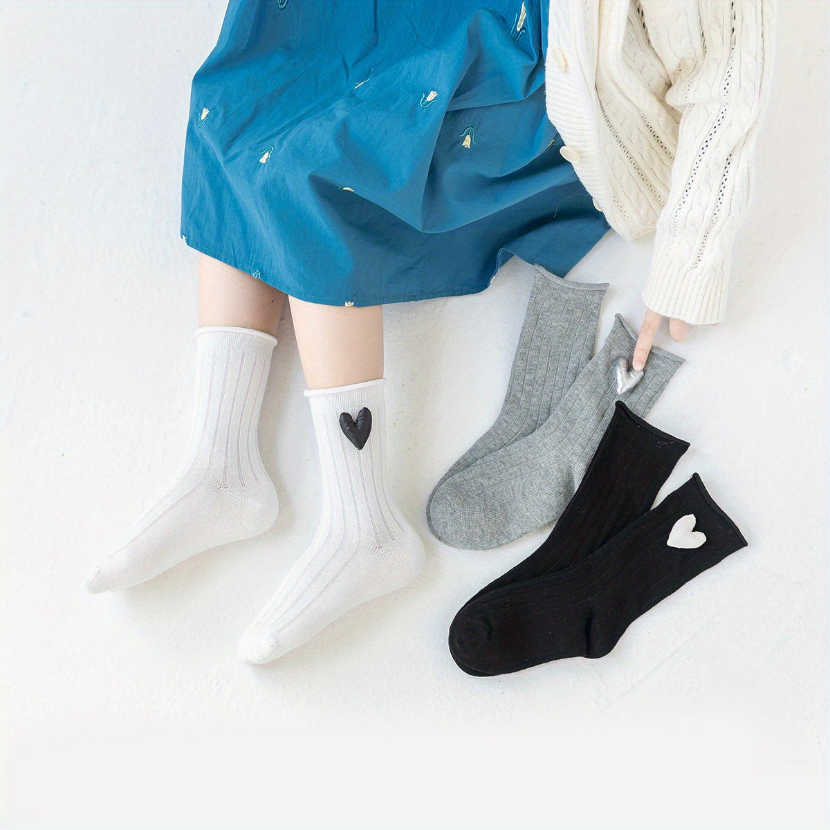 Girls Heart Striped Crew Socks Kids Summer