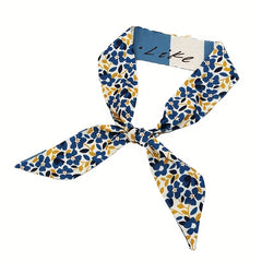 2pcs Floral Plaid Skinny Scarf Ribbon Neckerchief Bowknot Twilly Scar