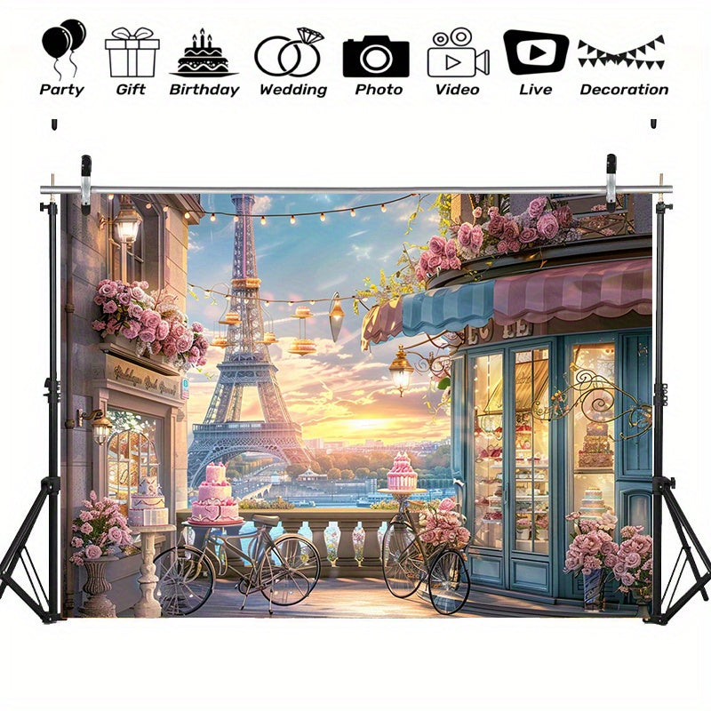 Parisian Birthday Cake Shop Photography Backdrop