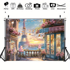 Parisian Birthday Cake Shop Photography Backdrop