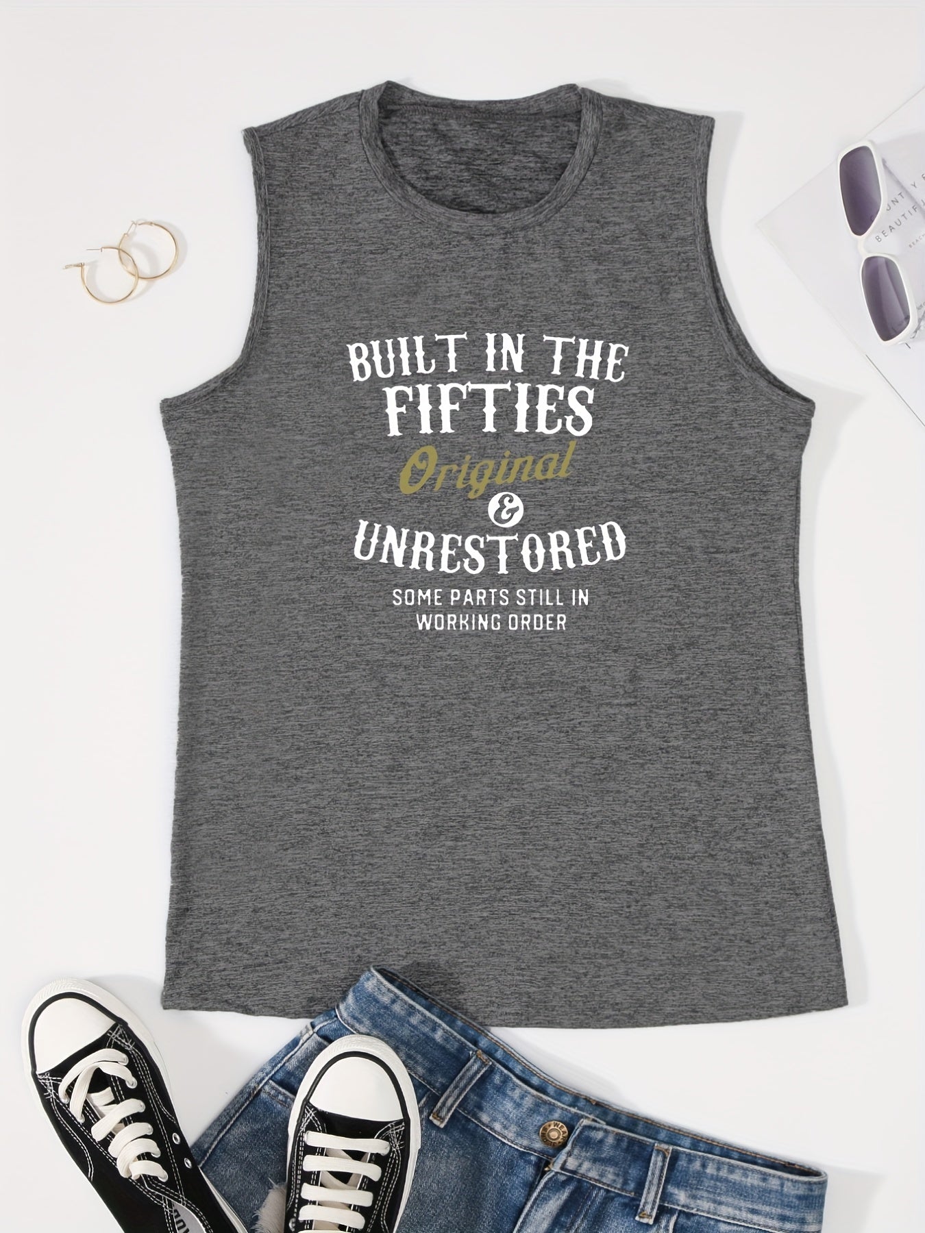 Letter Print Tank Top Sleeveless Casual Summer Women's Cloth