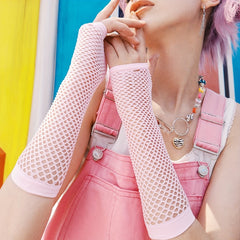 Y2K Punk Style Long Fingerless Fishnet Gloves for Parties