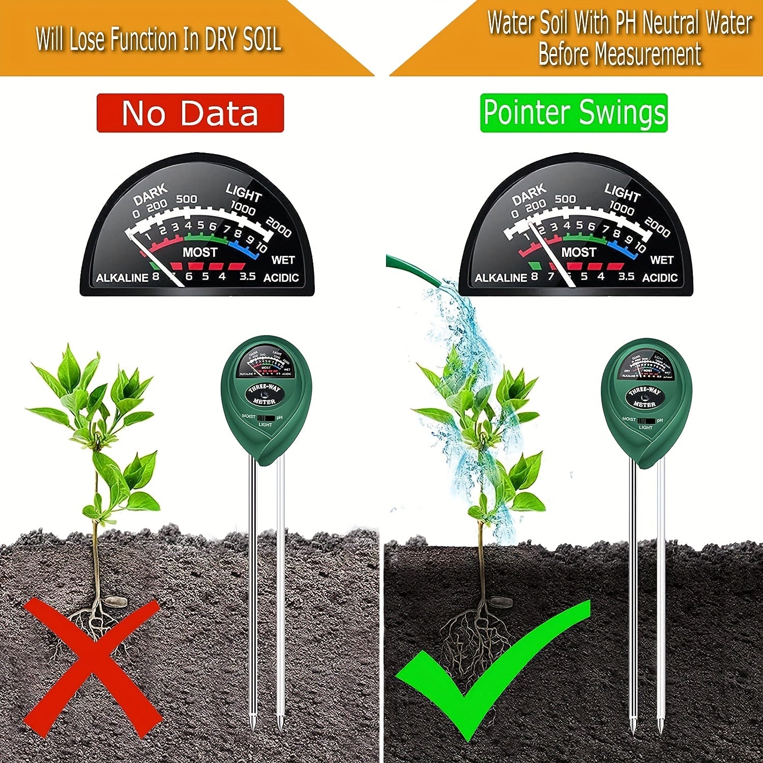 3-in-1 Soil PH Meter Moisture Light pH Tester Gardening Tool Kits For Plant Care