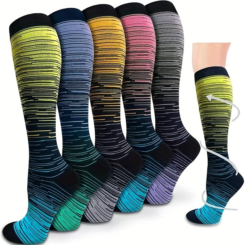 5 Pairs 15-20mmHg Striped Compression Socks for Men and Women