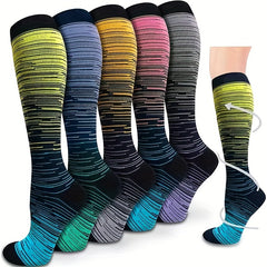 5 Pairs 15-20mmHg Striped Compression Socks for Men and Women