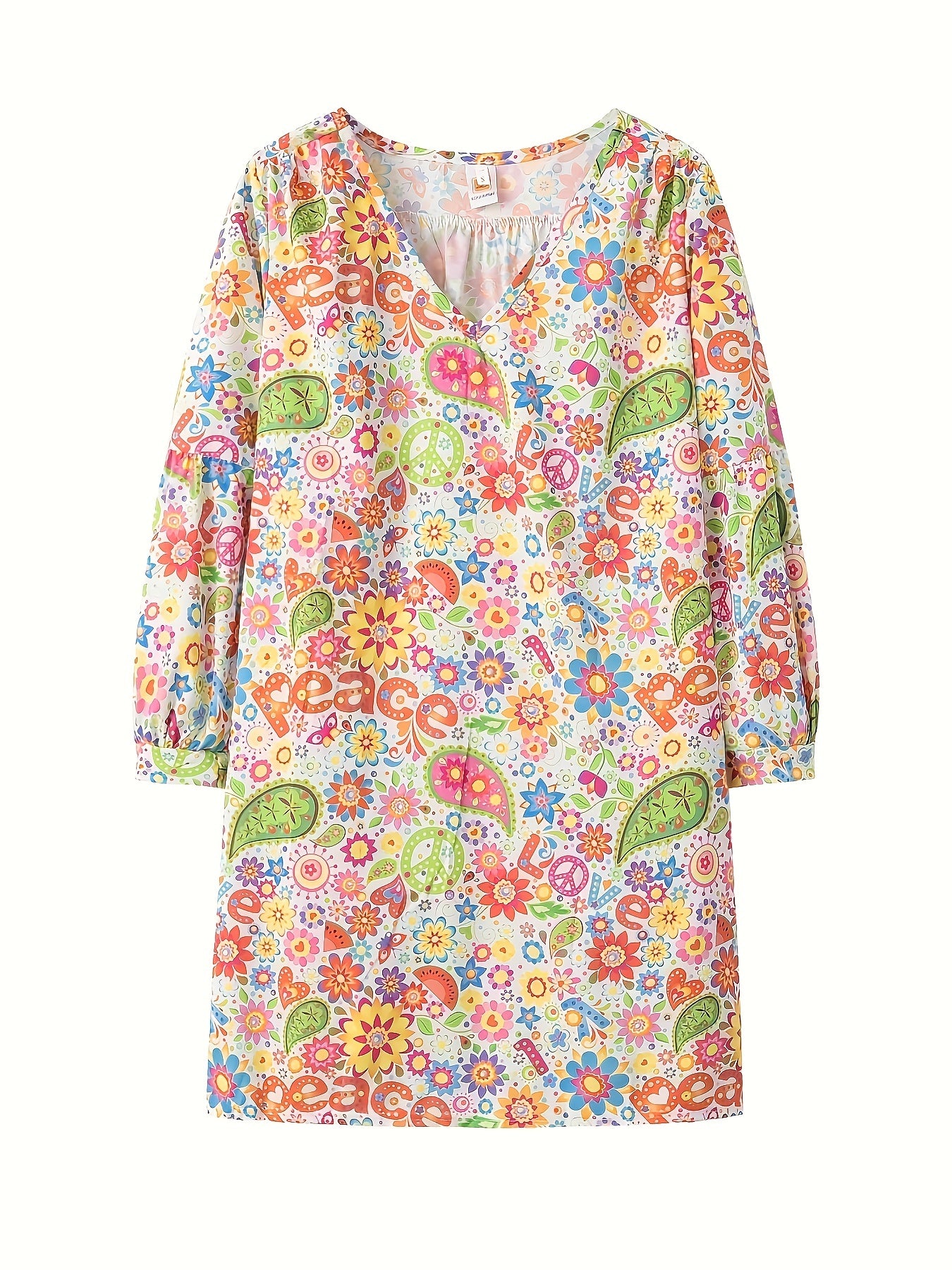 Retro Floral V-Neck Long Sleeve Dress for Women