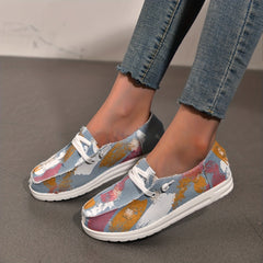 Graffiti Print Slip On Loafers Shoes Lightweight Canvas Sneakers
