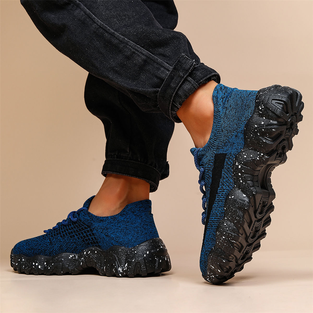Men's Breathable Anti-skid Lace Up Running Sneakers Sock Shoes