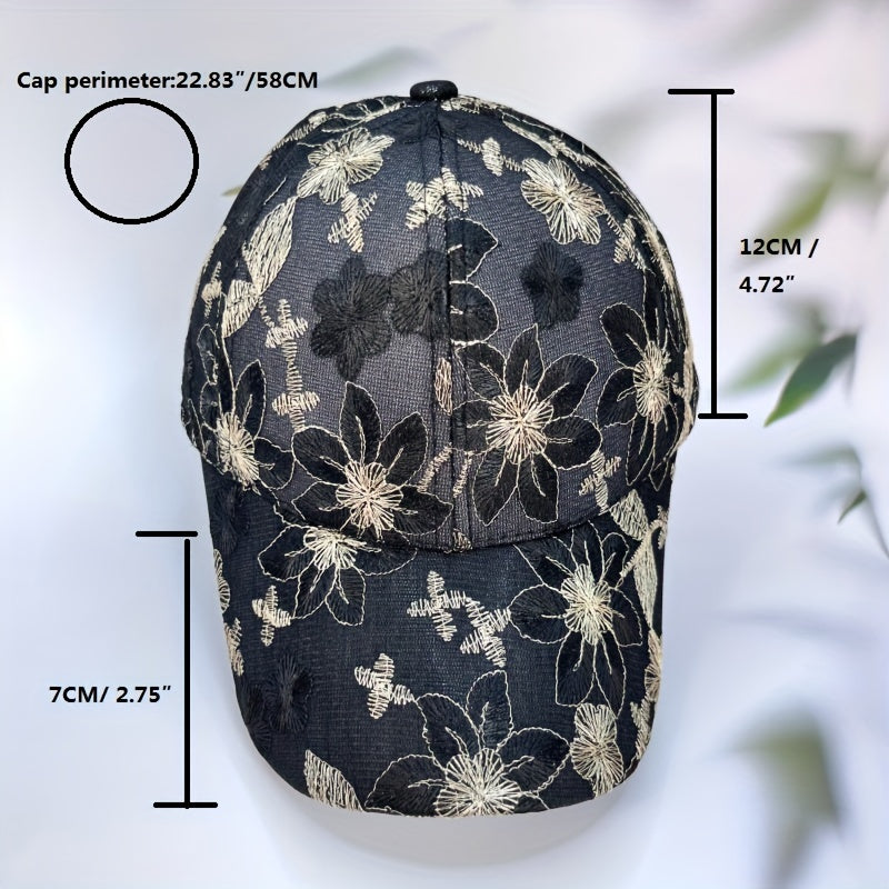 Flower Embroidery Baseball Cap Vintage Lace Mesh Lightweight Dad Hat